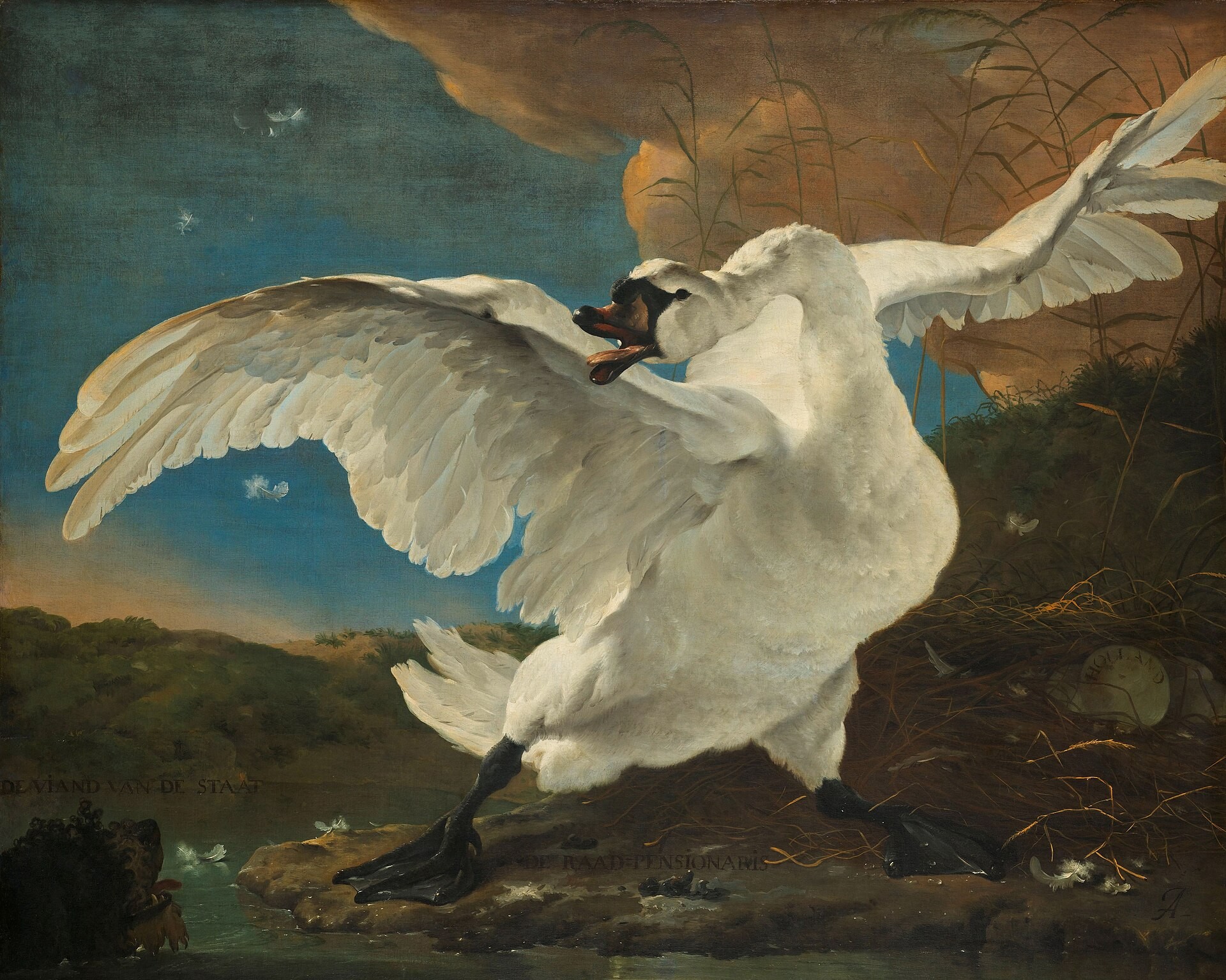 The Threatened Swan is an oil painting of a mute swan made around 1650 by Dutch Golden Age painter Jan Asselijn.