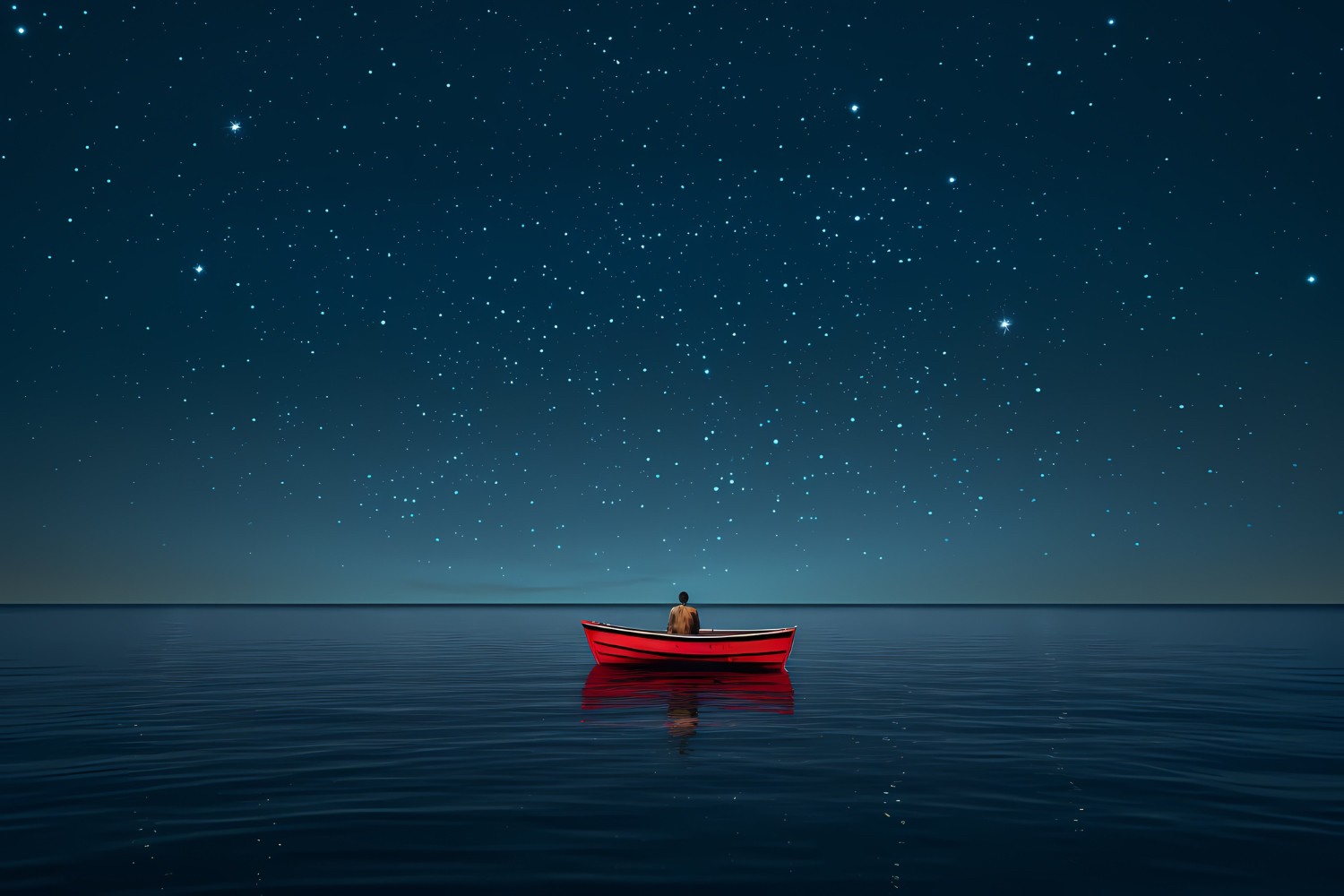 red ship in the night sea