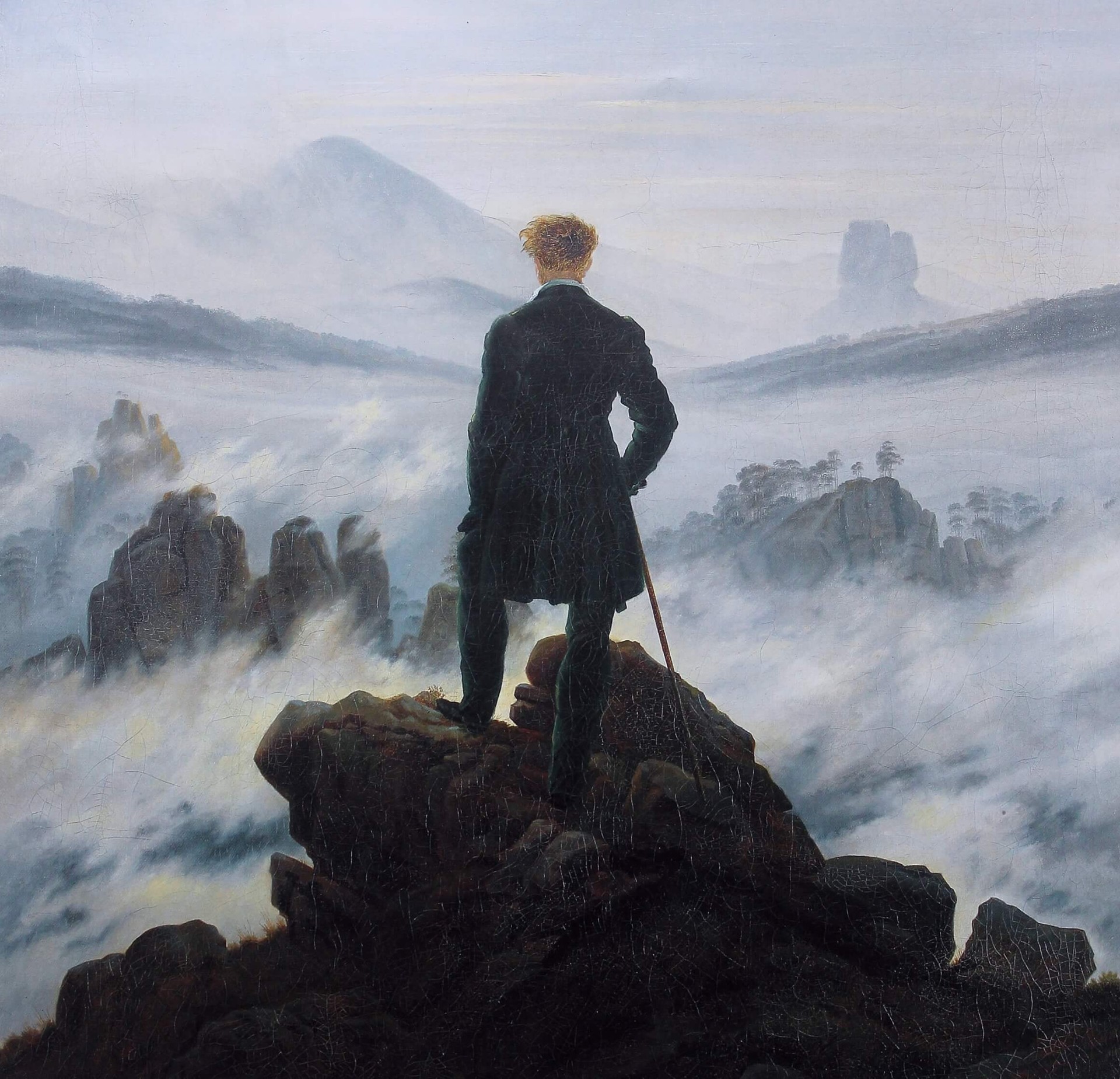 Illusration showing facing with uncertainty by Caspar David Friedrich, Wanderer above the Sea of Fog (1818)